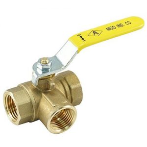 VALVE,BALL,THREE WAY,BRASS,(3) 1/2 FPT PORTS,BUNA-N SEAL,2 IN BLACK HANDLE