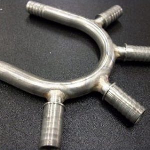 UBEND,(2)3/8ID,W/(4) 3/8 BARB OUTLET PORTS,SS