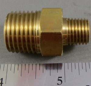 NIPPLE,HEX,REDUCING,1/2MP x 1/4MP,BRASS,LF