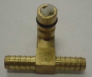 TEE,OFFSET,(2)1/4 BARB,W/CHECK VALVE,BRASS