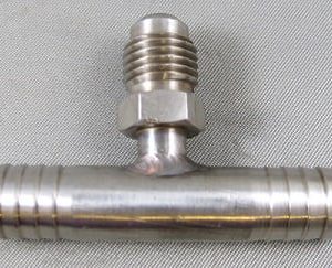 TEE,3/8BRB X 3/8BRB X 1/4 SCHRADER VALVE,SS